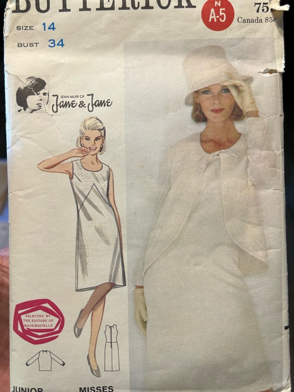 Vtg 1960s Butterick 3494 Jean Muir Jane Jane collab Mod Dress Box Jacket sz14